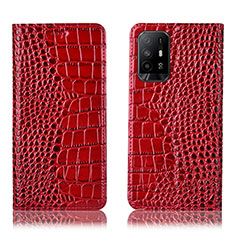 Leather Case Stands Flip Cover Holder H08P for Oppo A94 5G Red