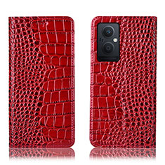 Leather Case Stands Flip Cover Holder H08P for Oppo A96 5G Red