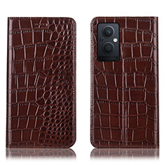 Leather Case Stands Flip Cover Holder H08P for Oppo F21 Pro 5G Brown