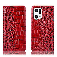 Leather Case Stands Flip Cover Holder H08P for Oppo Find X5 Pro 5G Red