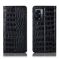 Leather Case Stands Flip Cover Holder H08P for Oppo K10 5G India Black