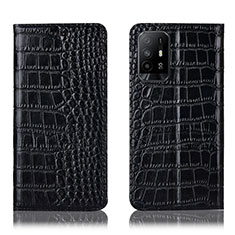 Leather Case Stands Flip Cover Holder H08P for Oppo Reno5 Z 5G Black