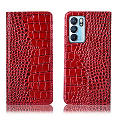 Leather Case Stands Flip Cover Holder H08P for Oppo Reno6 5G Red