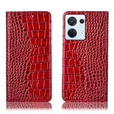 Leather Case Stands Flip Cover Holder H08P for Oppo Reno9 5G Red