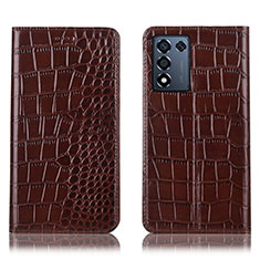 Leather Case Stands Flip Cover Holder H08P for Realme Q3t 5G Brown