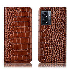 Leather Case Stands Flip Cover Holder H08P for Realme V23 5G Light Brown