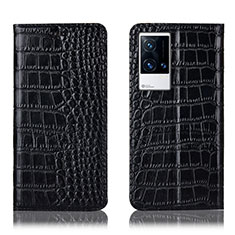 Leather Case Stands Flip Cover Holder H08P for Vivo iQOO 8 5G Black