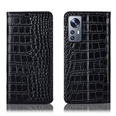 Leather Case Stands Flip Cover Holder H08P for Xiaomi Mi 12X 5G Black