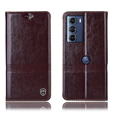 Leather Case Stands Flip Cover Holder H09P for Motorola Moto Edge S30 5G Brown