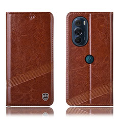 Leather Case Stands Flip Cover Holder H09P for Motorola Moto Edge X30 5G Light Brown