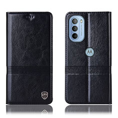 Leather Case Stands Flip Cover Holder H09P for Motorola Moto G41 Black