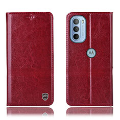 Leather Case Stands Flip Cover Holder H09P for Motorola Moto G41 Red