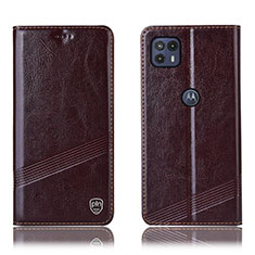 Leather Case Stands Flip Cover Holder H09P for Motorola Moto G50 5G Brown