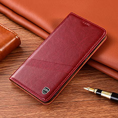 Leather Case Stands Flip Cover Holder H09P for Motorola Moto G53j 5G Red