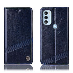 Leather Case Stands Flip Cover Holder H09P for Motorola Moto G71 5G Blue