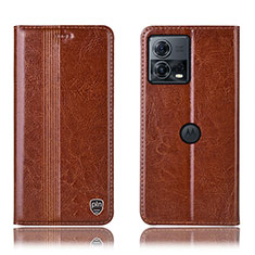 Leather Case Stands Flip Cover Holder H09P for Motorola Moto S30 Pro 5G Light Brown