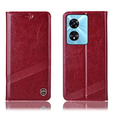 Leather Case Stands Flip Cover Holder H09P for Oppo A58x 5G Red