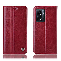 Leather Case Stands Flip Cover Holder H09P for Oppo A77 5G Red