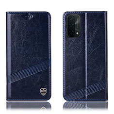 Leather Case Stands Flip Cover Holder H09P for Oppo A93 5G Blue