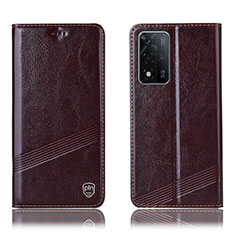 Leather Case Stands Flip Cover Holder H09P for Oppo A93s 5G Brown