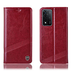 Leather Case Stands Flip Cover Holder H09P for Oppo A93s 5G Red