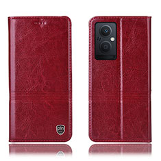 Leather Case Stands Flip Cover Holder H09P for Oppo A96 5G Red