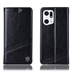 Leather Case Stands Flip Cover Holder H09P for Oppo Find X5 Pro 5G Black