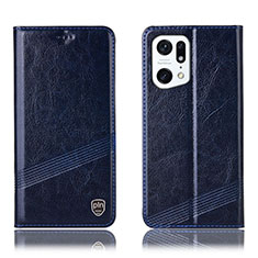Leather Case Stands Flip Cover Holder H09P for Oppo Find X5 Pro 5G Blue