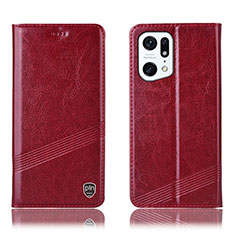 Leather Case Stands Flip Cover Holder H09P for Oppo Find X5 Pro 5G Red