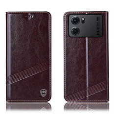 Leather Case Stands Flip Cover Holder H09P for Oppo K10 5G Brown