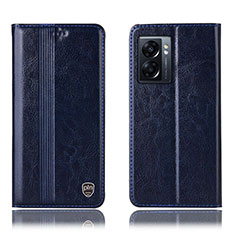 Leather Case Stands Flip Cover Holder H09P for Oppo K10 5G India Blue