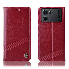 Leather Case Stands Flip Cover Holder H09P for Oppo K10 5G Red