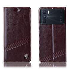 Leather Case Stands Flip Cover Holder H09P for Oppo K9 Pro 5G Brown