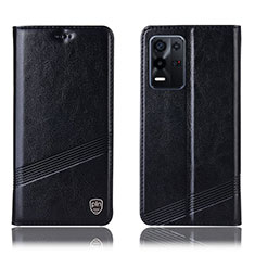 Leather Case Stands Flip Cover Holder H09P for Oppo K9X 5G Black