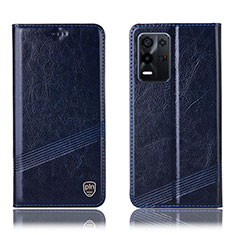 Leather Case Stands Flip Cover Holder H09P for Oppo K9X 5G Blue