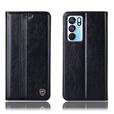 Leather Case Stands Flip Cover Holder H09P for Oppo Reno6 5G Black