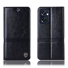 Leather Case Stands Flip Cover Holder H09P for Oppo Reno7 SE 5G Black