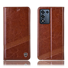 Leather Case Stands Flip Cover Holder H09P for Realme Q3t 5G Light Brown