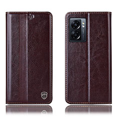 Leather Case Stands Flip Cover Holder H09P for Realme Q5i 5G Brown