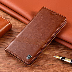 Leather Case Stands Flip Cover Holder H09P for Samsung Galaxy S24 5G Light Brown