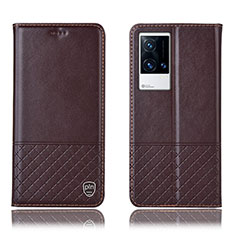 Leather Case Stands Flip Cover Holder H09P for Vivo iQOO 8 5G Brown