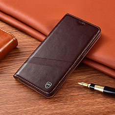 Leather Case Stands Flip Cover Holder H09P for Vivo V21 5G Brown