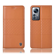 Leather Case Stands Flip Cover Holder H09P for Xiaomi Mi 12X 5G Orange