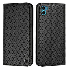 Leather Case Stands Flip Cover Holder H09X for Motorola Moto E22S Black