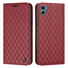 Leather Case Stands Flip Cover Holder H09X for Motorola Moto E22S Red