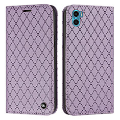 Leather Case Stands Flip Cover Holder H09X for Motorola Moto E32 India Purple