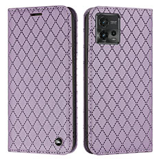 Leather Case Stands Flip Cover Holder H09X for Motorola Moto G72 Purple