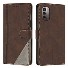 Leather Case Stands Flip Cover Holder H09X for Nokia G21 Brown