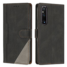 Leather Case Stands Flip Cover Holder H09X for Sony Xperia 1 V Black