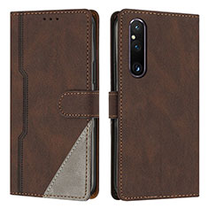 Leather Case Stands Flip Cover Holder H09X for Sony Xperia 1 V Brown